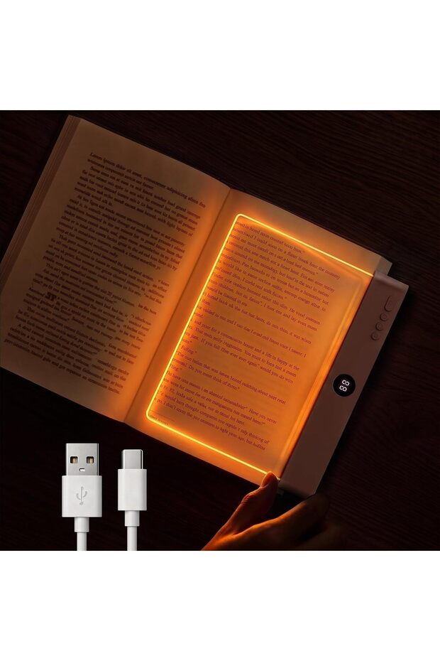 مصباح قراءة مسطح LED قابل لإعادة الشحن، بتصميم "أمبر بوك"، يحجب الضوء الأزرق. | ضوء صفحة كتاب قابل للتعتيم