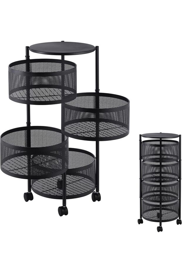 Circular Storage Rack -4 Layer Black- Durable Corrosion-Resistant Tiered Space-Saving Storage Rack w