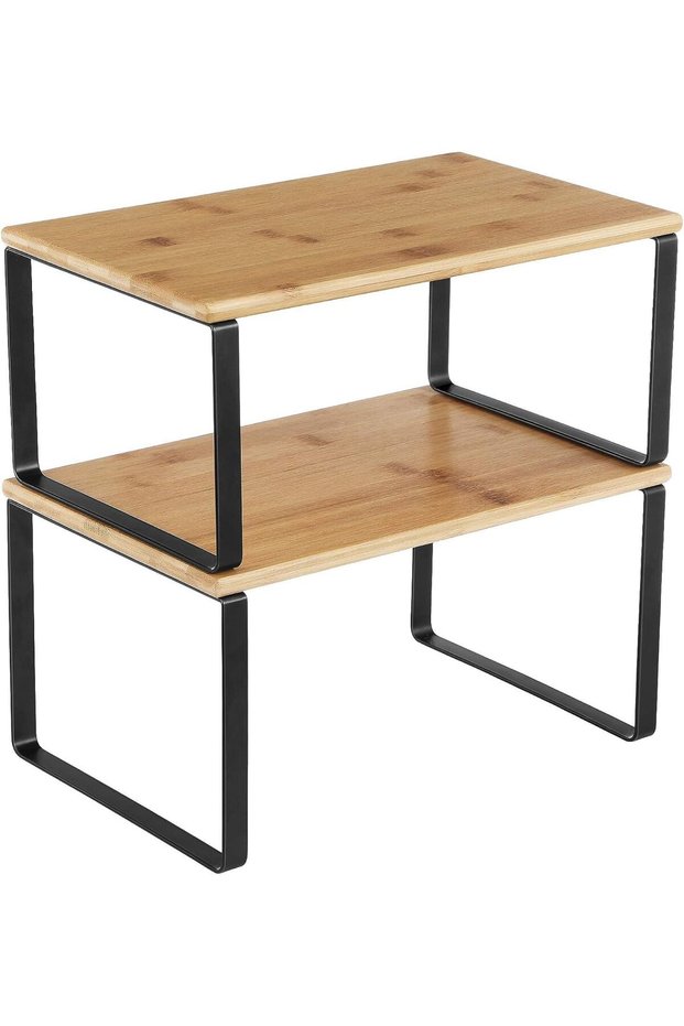 Cabinet Organizer Shelf, Set of 2 Kitchen Counter Shelves, Kitchen Storage, Spice Rack, Stackable, E