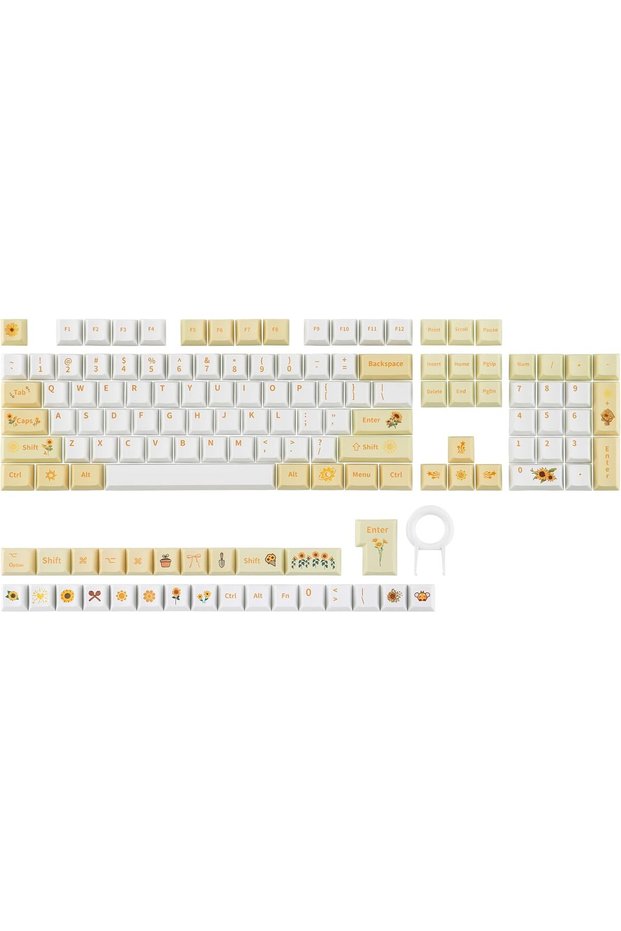 أغطية مفاتيح PBT بتصميم عباد الشمس، 133 مفتاحًا، بتصميم تشيري