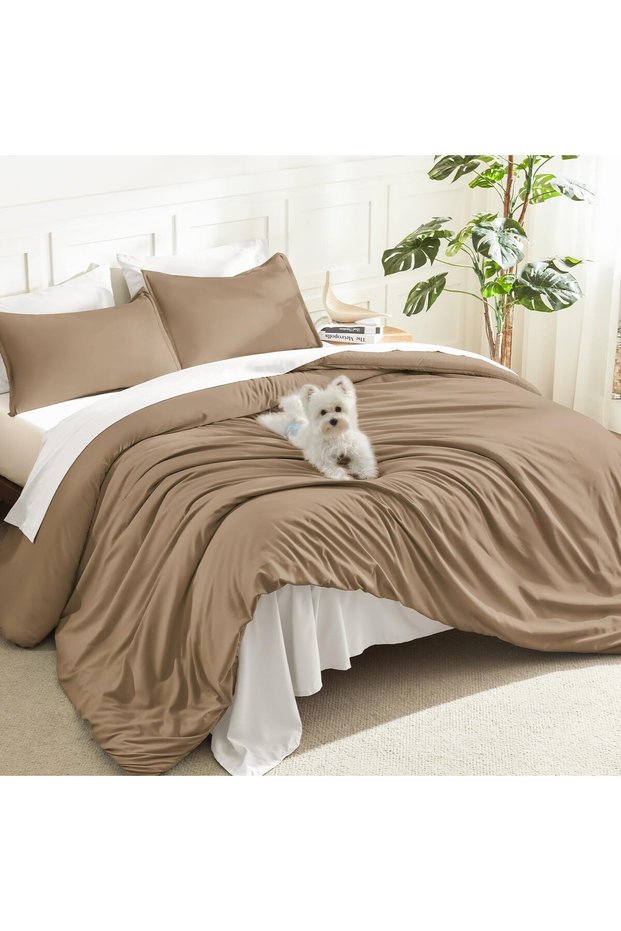 Taupe Oversized King Comforter Set, 3 Pcs Lightweight Bedding