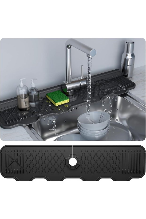 Kitchen Sink Splash Guard, Silicone Draining Mat Kitchen Faucet, 90° Foldable Design to Accommodate
