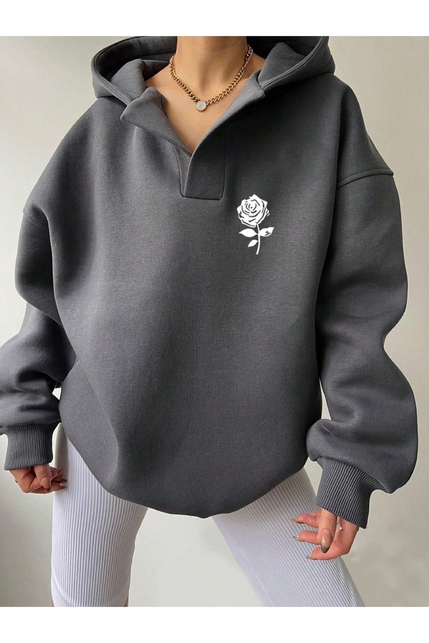 Unisex V-Neck Printed Hoodie, Relaxed Fit, Regular Cut Sweatshirt.