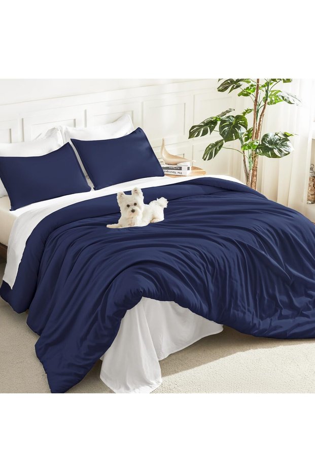 Indigo Oversized King Comforter Set, 3 Pcs Lightweight Bedding