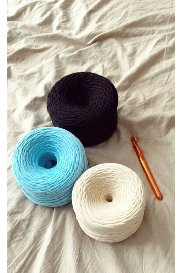 Yarn Set of 3 Colors - Black - White - Turquoise, Each 300-400g, Hand Knitting Hobby Yarn Set.