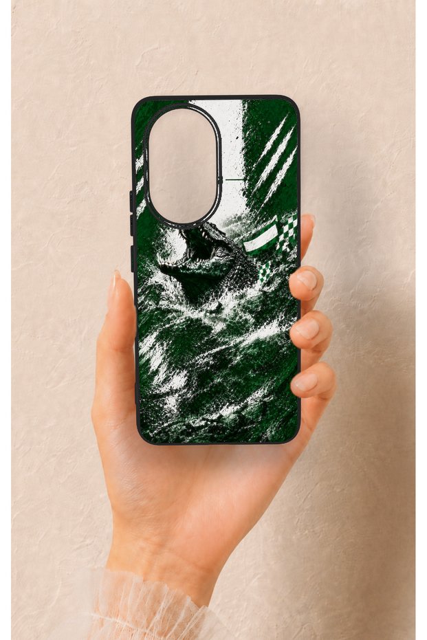 Honor 200 5g Compatible Green Crocodile-Themed Patterned Silicone Case.