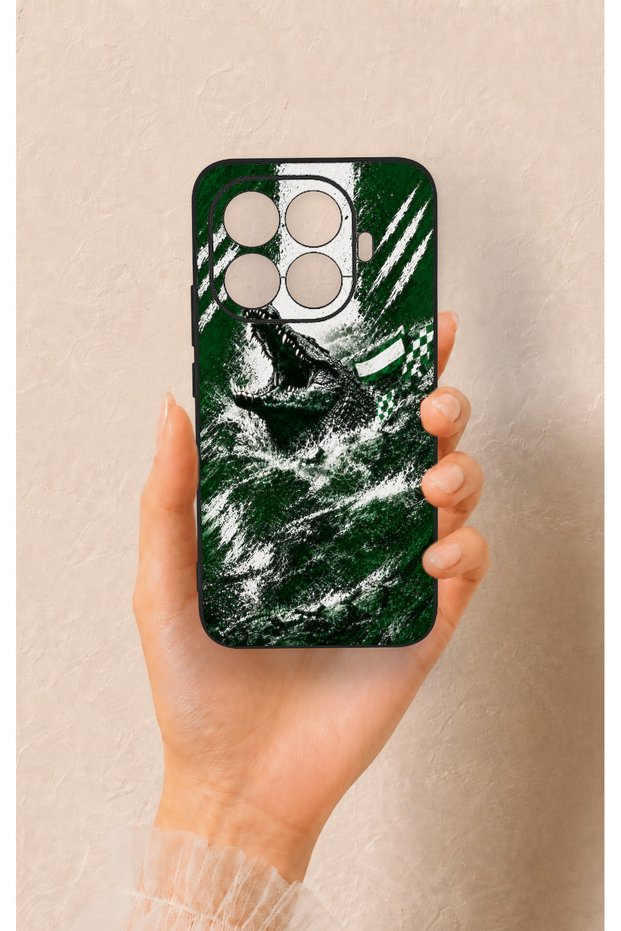 Green Crocodile-Themed Patterned Silicone Case Compatible with Mi 15t Pro.
