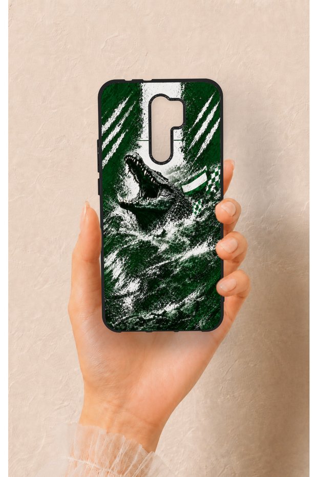 Redmi 9 Compatible Green Crocodile-Themed Patterned Silicone Case