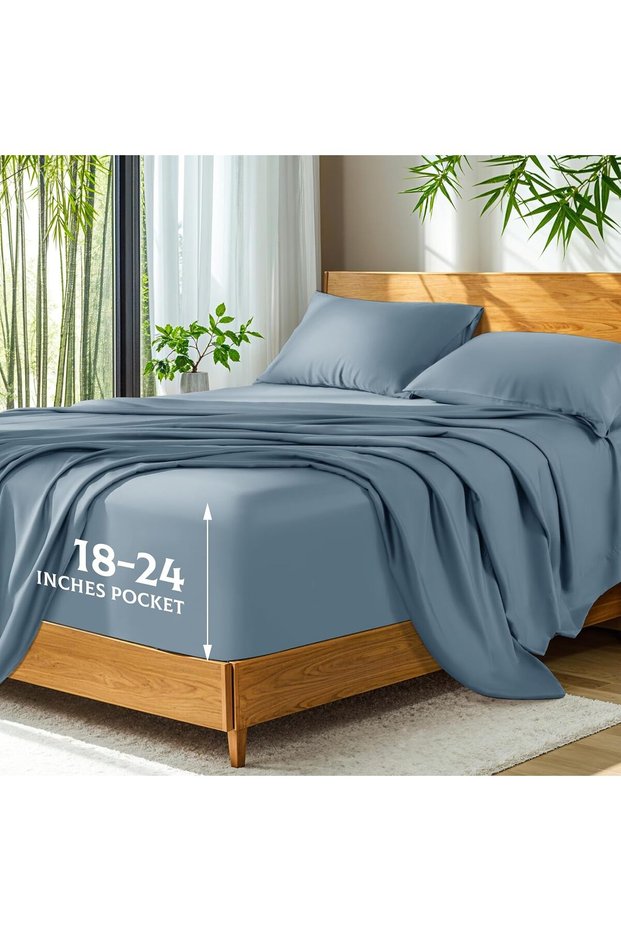 100% Viscose Derived from Bamboo_Sheets, Extra Deep Pocket,4PC
