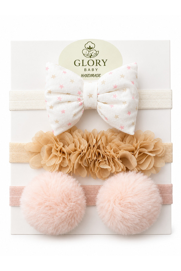 3-Piece Baby Bandana Set Bowknot- Pompom- Flower