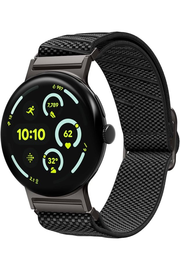 حزام Lite Fit X لساعة Google Pixel Watch 4/3 (45 مم) - حزام نايلون بتصميم حلقة واحدة - باللون الأسود.