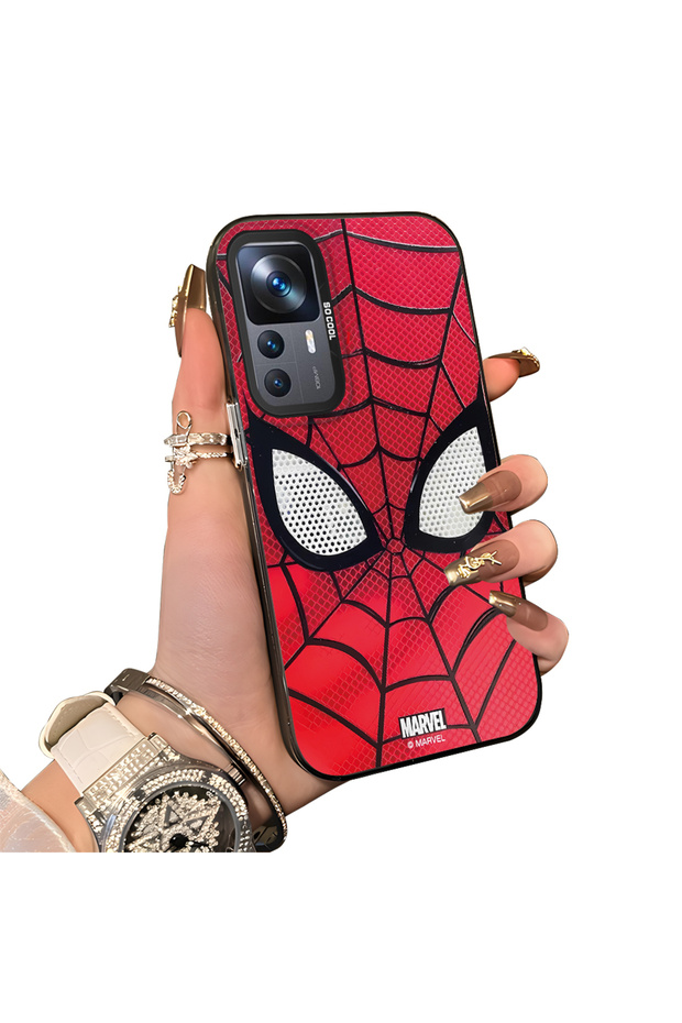 Mi 12T Pro Compatible Silicone Hard-Edge Back Case with Spider-Man Design—Couple's Phone Case