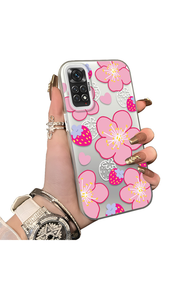 Redmi Note 11 Compatible Silicone Hard-Edge Back Case with Strawberry Pattern—Cute Couple Phone Case