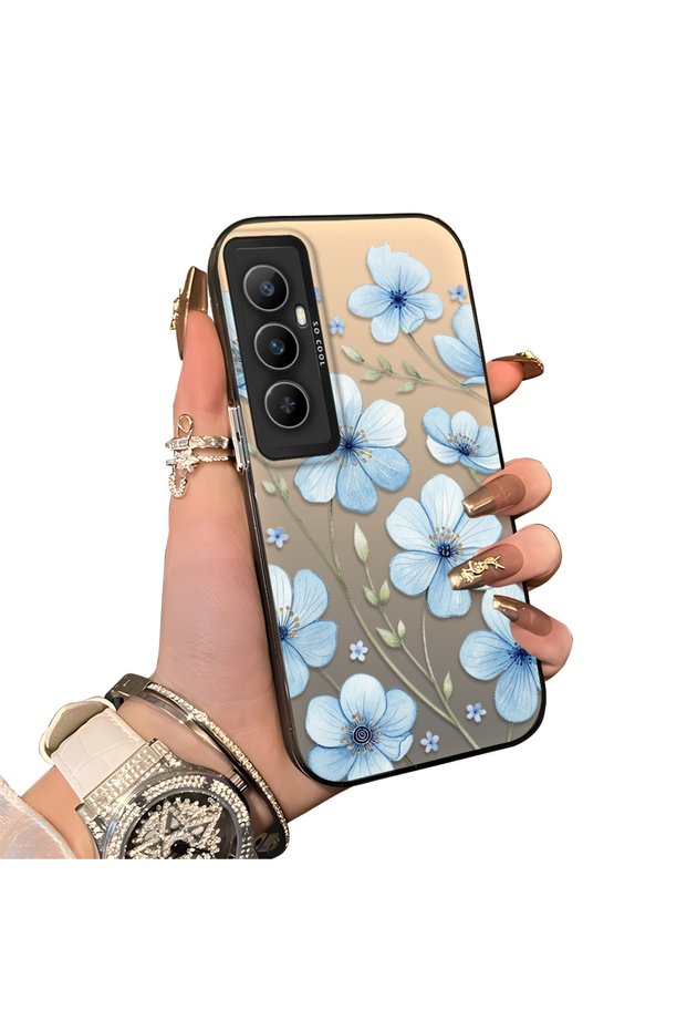 Realme C65 Compatible Silicone Hard-Edge Back Case with Floral Print—Romantic Couple Phone Case