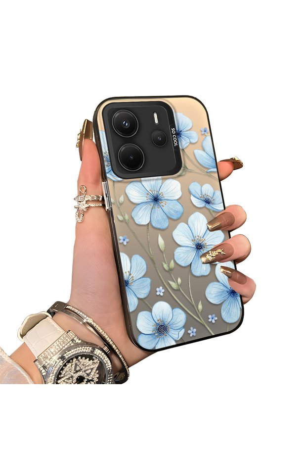 Redmi Note 14 4G-Compatible Silicone Hard-Edge Back Case with Floral Print—Romantic Couple Phone Case
