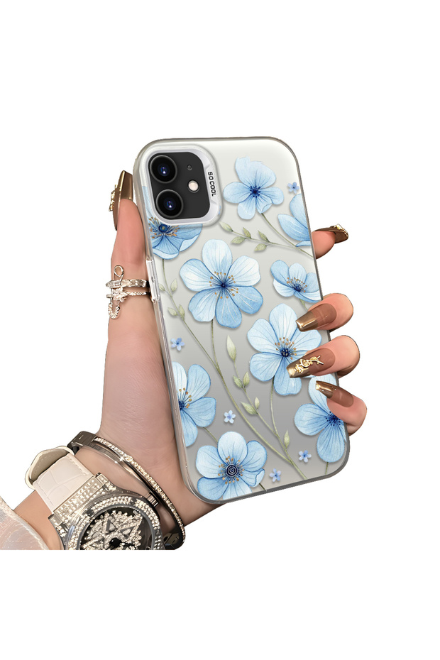 iPhone 11-Compatible Silicone Hard-Edge Back Case with Floral Print—Romantic Couple Phone Case