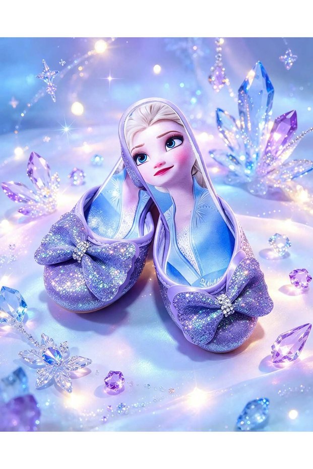 Purple, glittery, children's character-themed heeled slippers