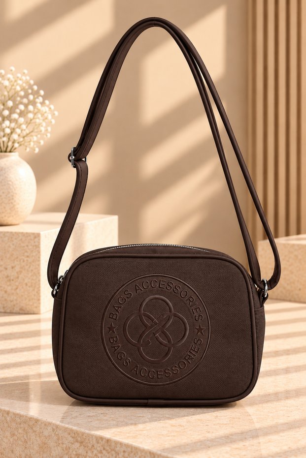 Single-Compartment Crossbody Shoulder Bag, Brown