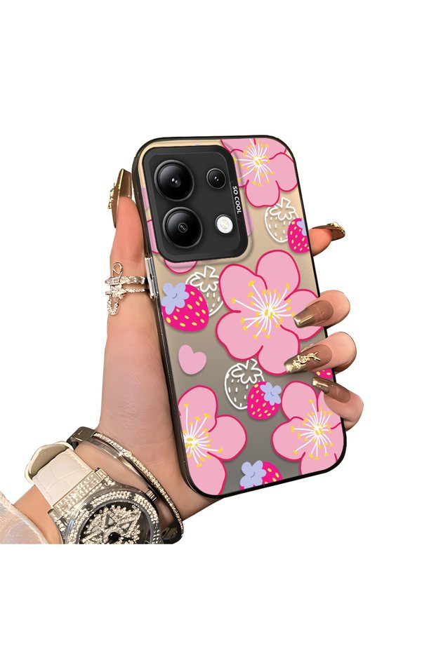 Redmi Note 13 Compatible Silicone Hard-Edge Back Case with Strawberry Pattern—Cute Couple Phone Case