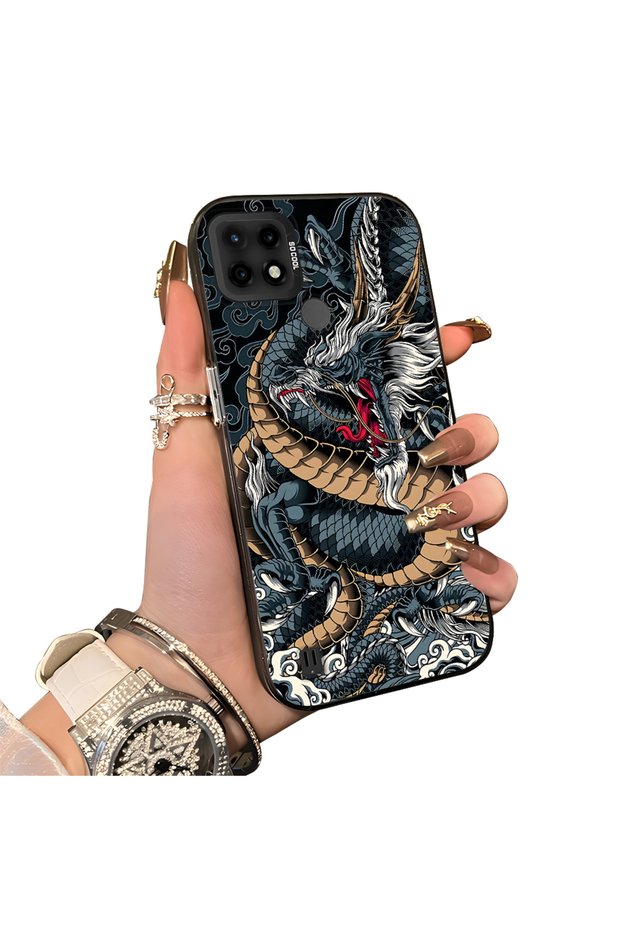 Realme C21 Compatible Silicone Hard-Edge Back Case with Dragon Pattern—Cute Couple Phone Case