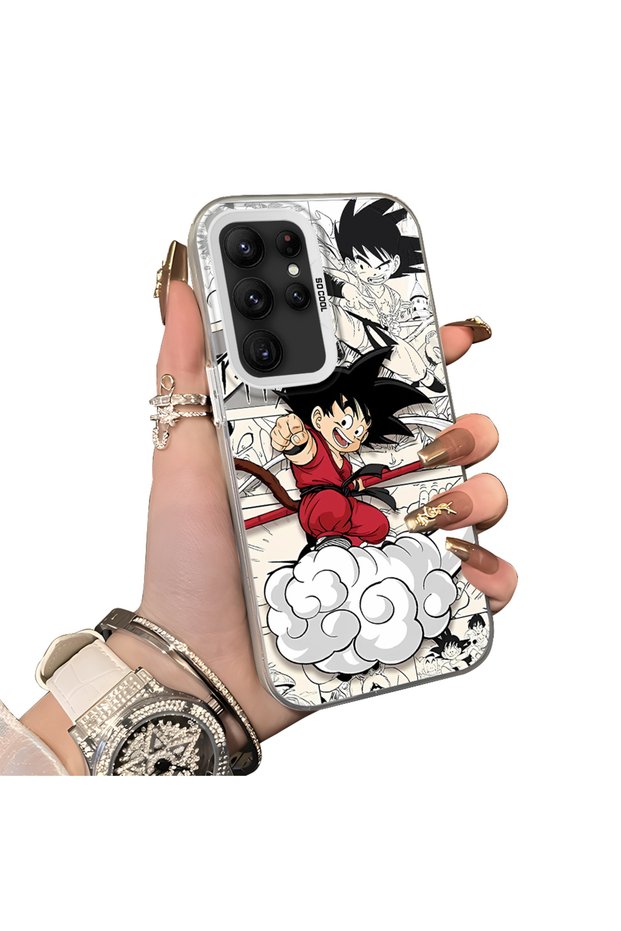 Samsung Galaxy S22 Ultra Compatible Silicone Edge-to-Edge Hard Back Case with Goku Design—Romantic Couple Phone Case