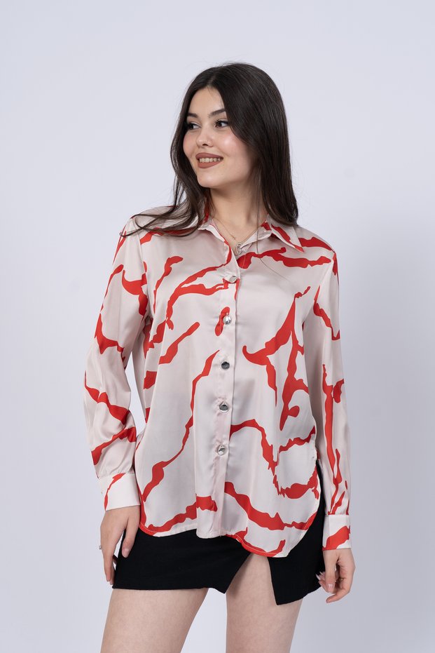 Women's Summer Orange Short-Front, Long-Back Flowy Viscose Shirt 70017