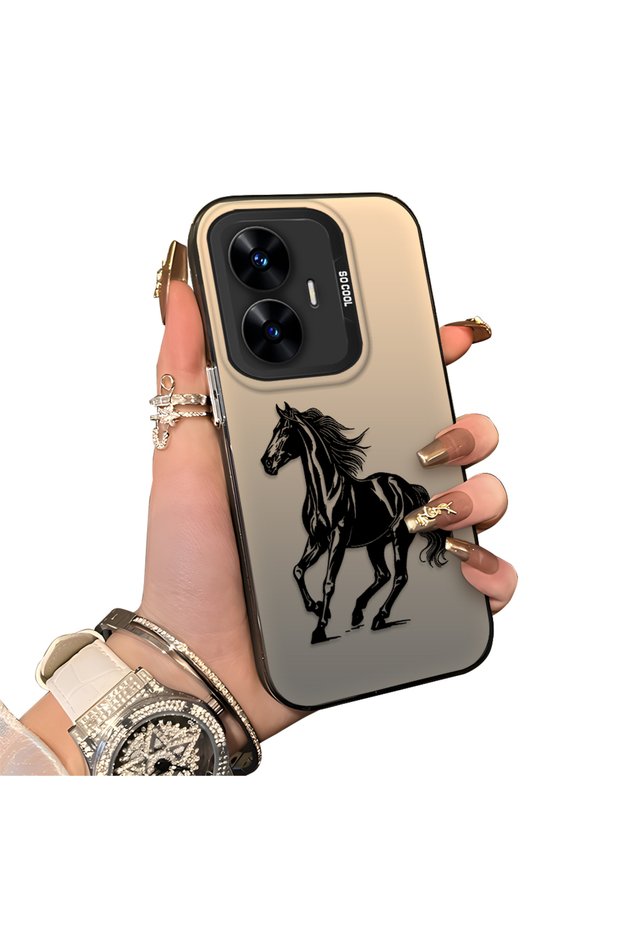 Realme C55 Compatible Silicone Hard-Edge Back Case with Patterned "Loving Couple" Phone Case