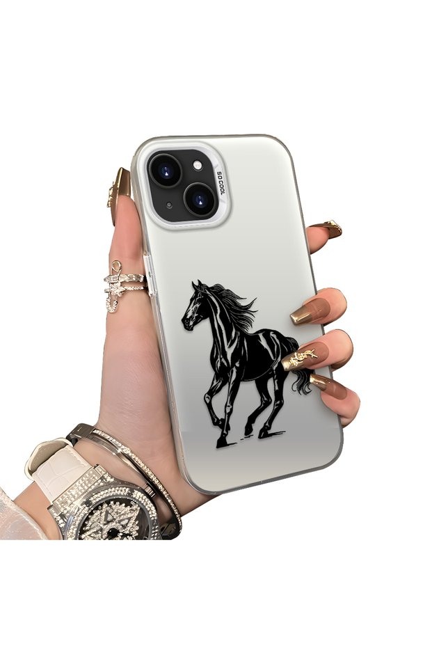 iPhone 15 Plus Compatible Silicone Hard-Edge Back Case with Patterned "Lovers" Design Phone Case