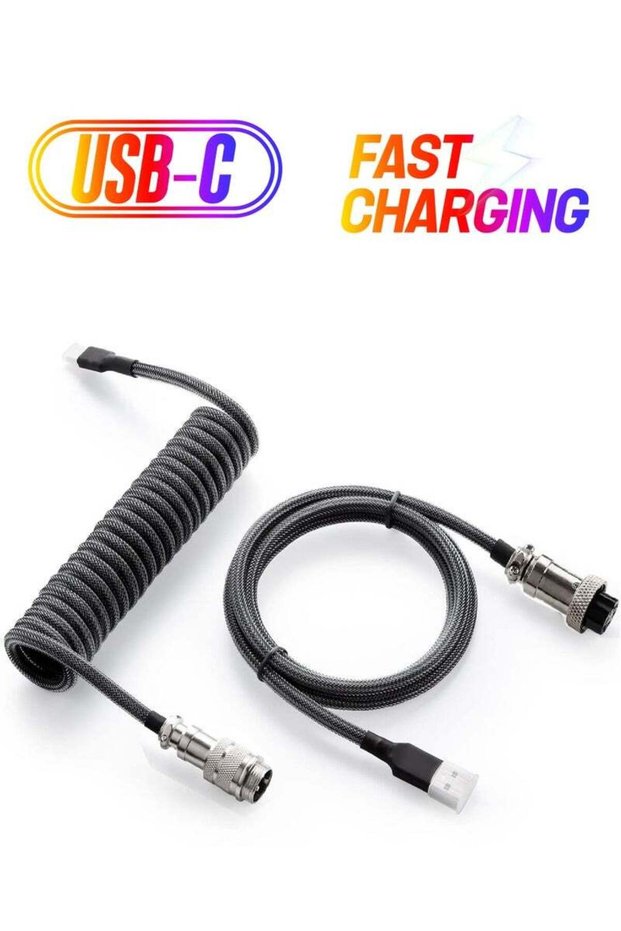 كابل USB-C ملفوف مخصص للوحة المفاتيح الميكانيكية المزدوجة الغلاف، مثالي للألعاب
