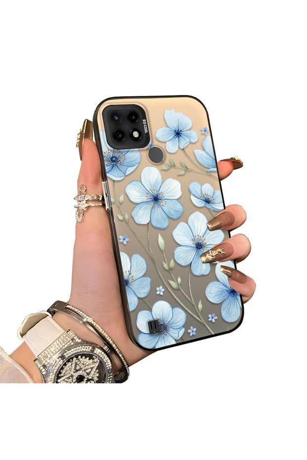 Realme C21 Compatible Silicone Hard-Edge Back Case with Floral Print—Romantic Couple Phone Case