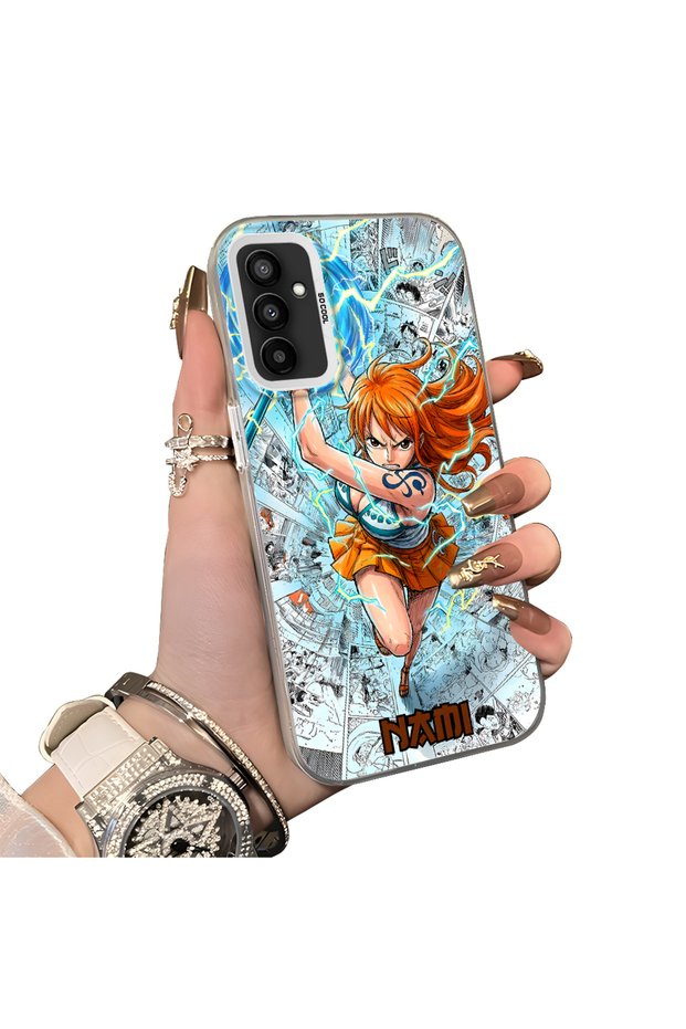 Samsung Galaxy M13 Compatible Silicone Hard-Edge Back Case with Nami Pattern—Romantic Couple Phone Case