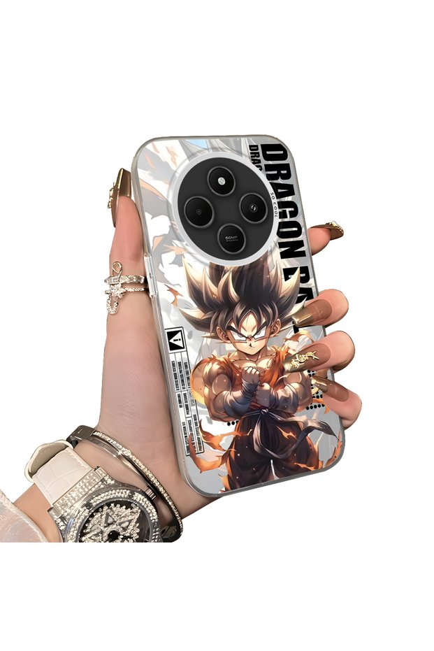 Redmi 14C Compatible Silicone Hard-Edge Back Case with Dragon Ball Design—Cute Couple Phone Case