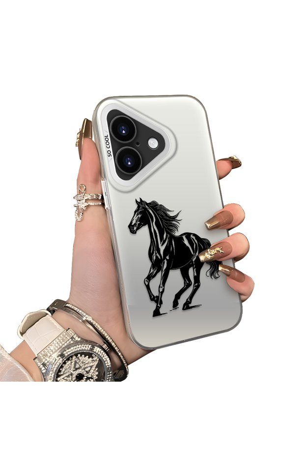 iPhone 16 Plus Compatible Silicone Hard-Edge Back Case with Patterned "Lovers" Design Phone Case