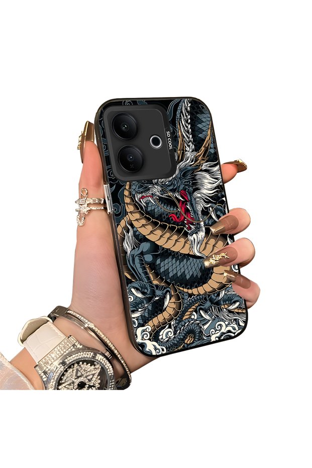 Vivo V60 Lite 5G-Compatible Silicone Hard-Edge Back Case with Dragon Pattern—Romantic Couple Phone Case
