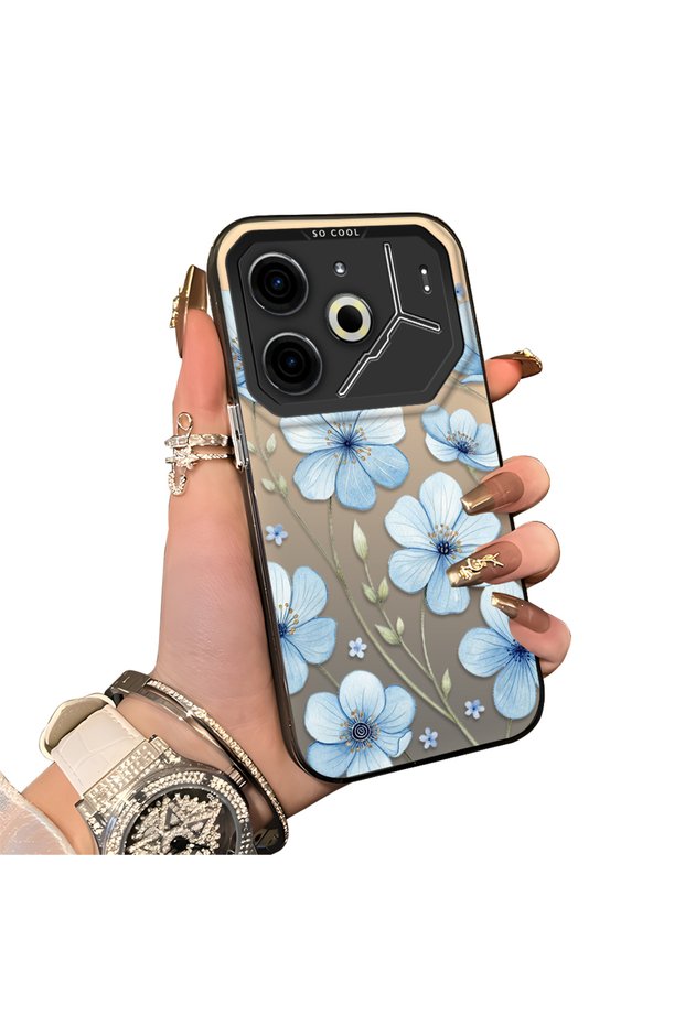 Tecno Pova 6 Compatible Silicone Edge-to-Edge Hard Back Case with Floral Print—Romantic Couple Phone Case