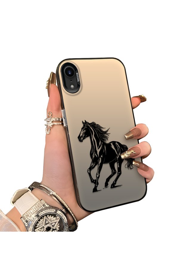 iPhone XR-Compatible Silicone Hard-Edge Back Case with Patterned "Lovers" Design Phone Case