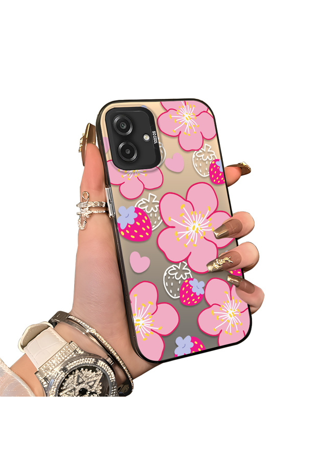 Samsung Galaxy A07 Compatible Silicone Hard-Edge Back Case with Strawberry Pattern—Cute Couple Phone Case