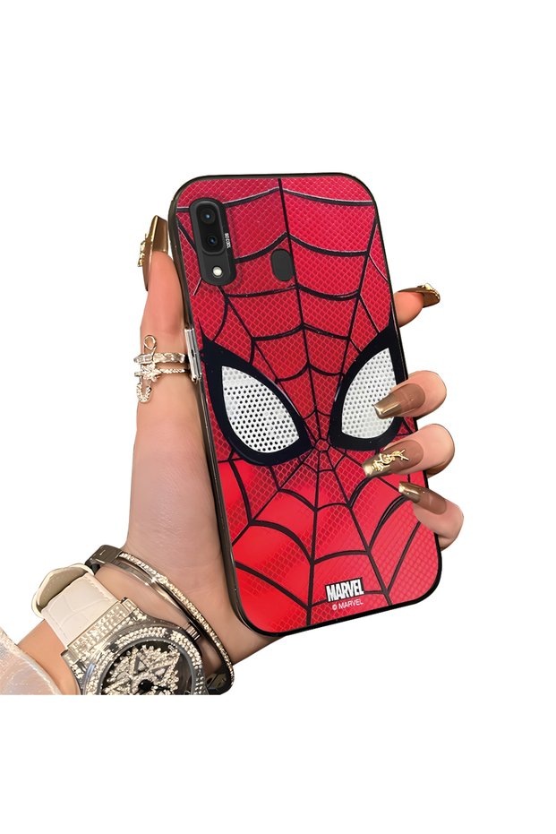 Samsung Galaxy A30 Compatible Silicone Hard-Edge Back Case with Spider-Man Design—Cute Couple Phone Case