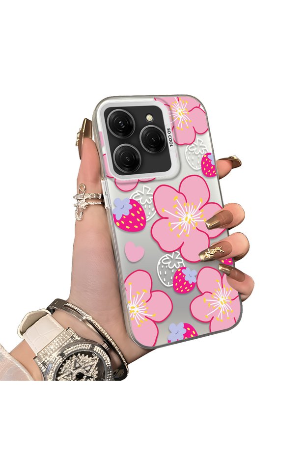 Tecno Spark 20 Pro Compatible Silicone Hard-Edge Back Case with Strawberry Pattern—Lovers' Phone Case