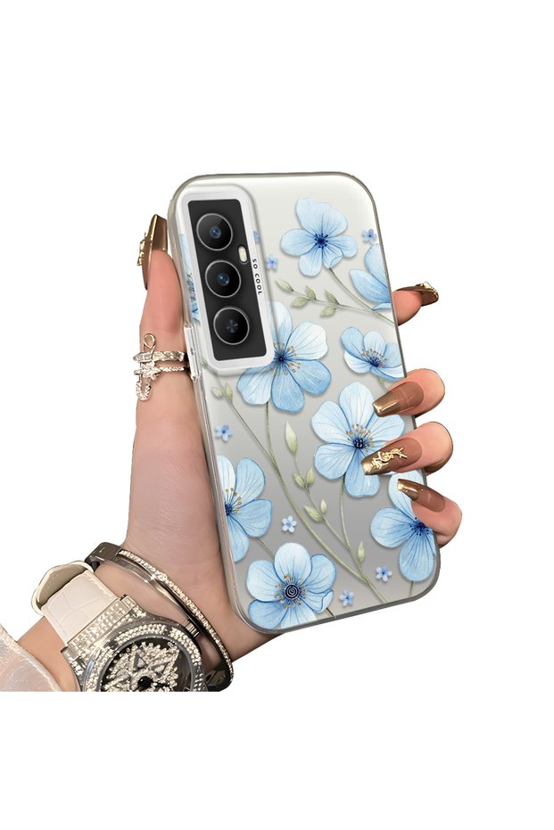 Realme C65 Compatible Silicone Hard-Edge Back Case with Floral Print—Romantic Couple Phone Case