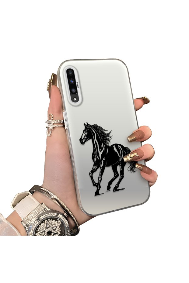 Samsung Galaxy A50 Compatible Silicone Hard-Edge Back Case with Patterned "Loving Couple" Phone Case