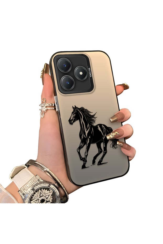 غطاء هاتف سيليكوني بتصميم حصان، متوافق مع هاتف Realme Note 60، مع حواف صلبة وظهر متين.