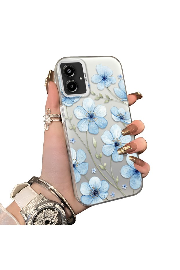 Samsung Galaxy A06 Compatible Silicone Hard-Edge Back Case with Floral Print—Romantic Couple Phone Case