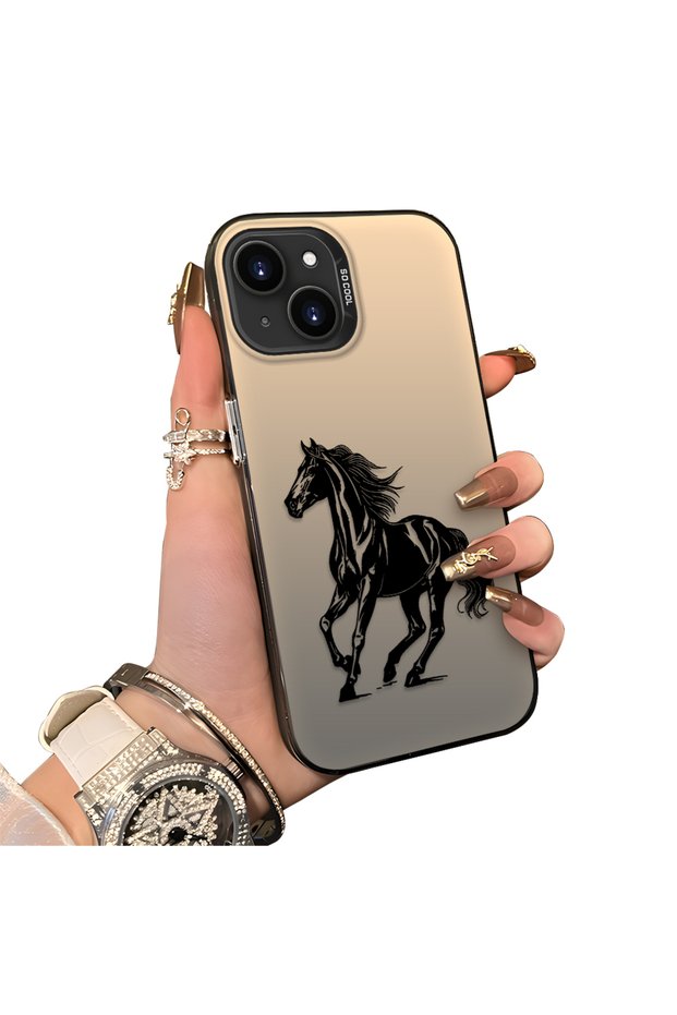 iPhone 15 Plus Compatible Silicone Hard-Edge Back Case with Patterned "Lovers" Design Phone Case