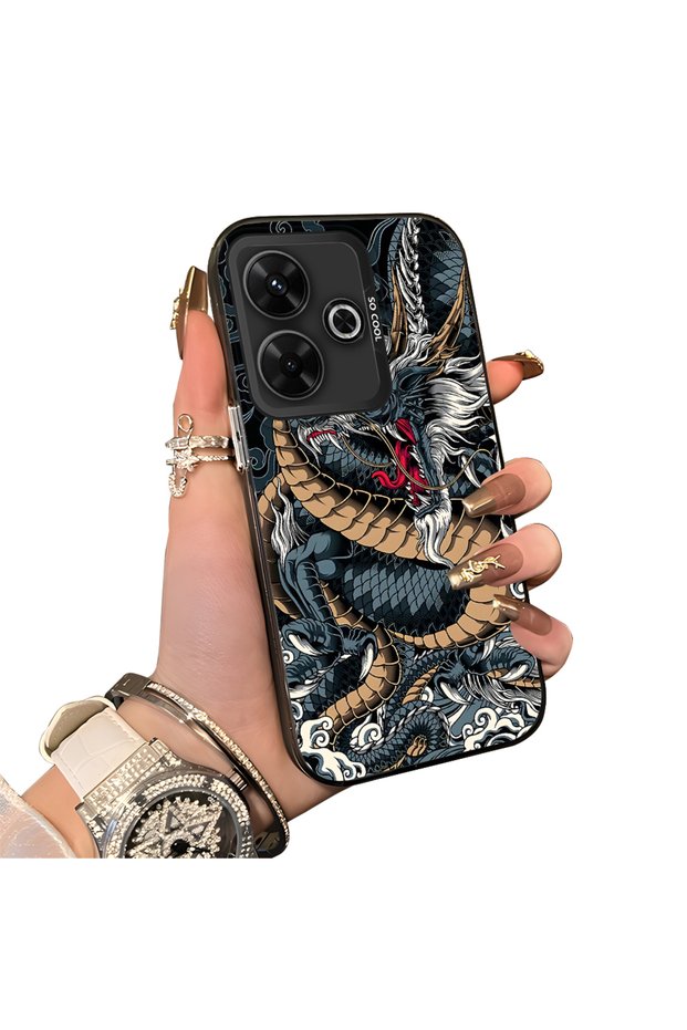 Poco M6 Compatible Silicone Hard-Edge Back Case with Dragon Pattern—Romantic Couple Phone Case
