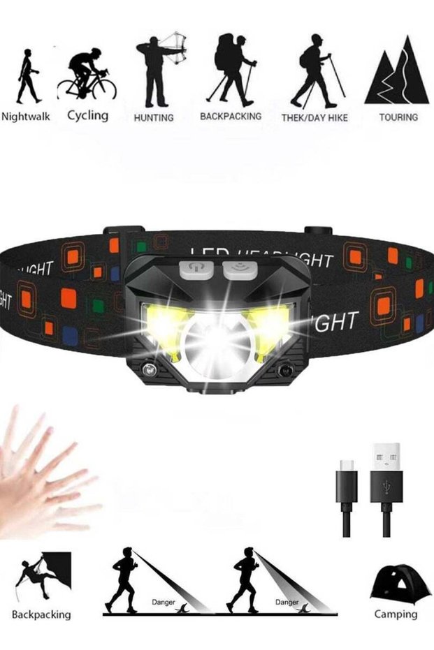 مصباح أمامي LED، 1200 لومن – قابل لإعادة الشحن، بإضاءة بيضاء/حمراء، 8 أوضاع.