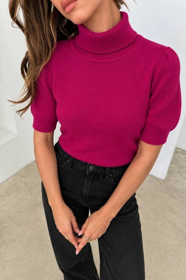 Women's Short-Sleeved Turtleneck Knit Blouse