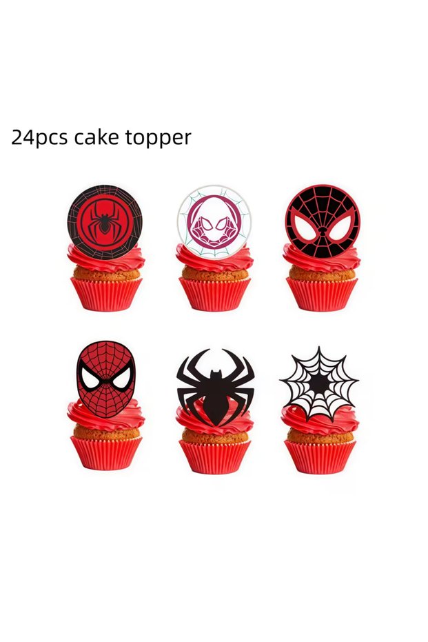 other 24pcs cake topper Mask Spider Hero Birthday Party Supplies Tableware Kit Plates Cups Ta