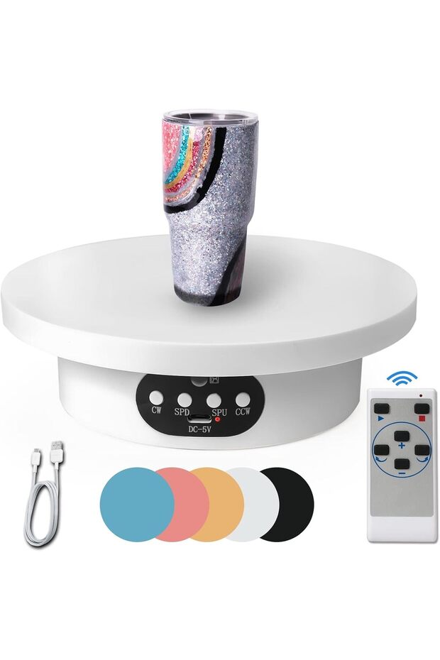 Remote Control Motorized Rotating Display Stand for Epoxy Glitter Tumbler, Cup Display Turner, 360 E