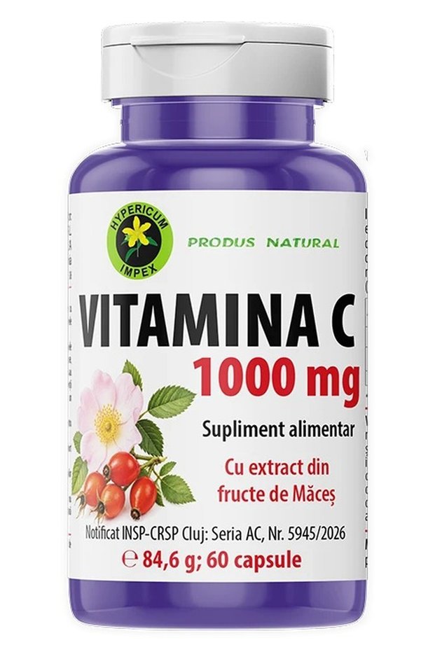 Capsule Vitamina C 1000 mg Hypericum, supliment alimentar cu acid ascorbic, 40 capsule